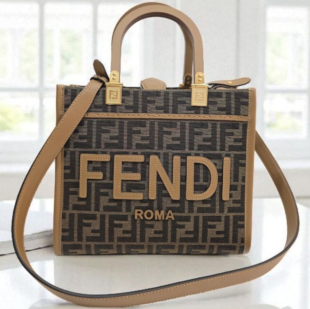 ✨️Authentic Fendi Sunshine Small Brown FF jacquard fabric bag - Picture 13 of 16